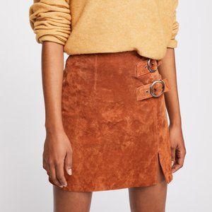 BlankNYC Cognac “El Dorado” Suede Buckle Skirt